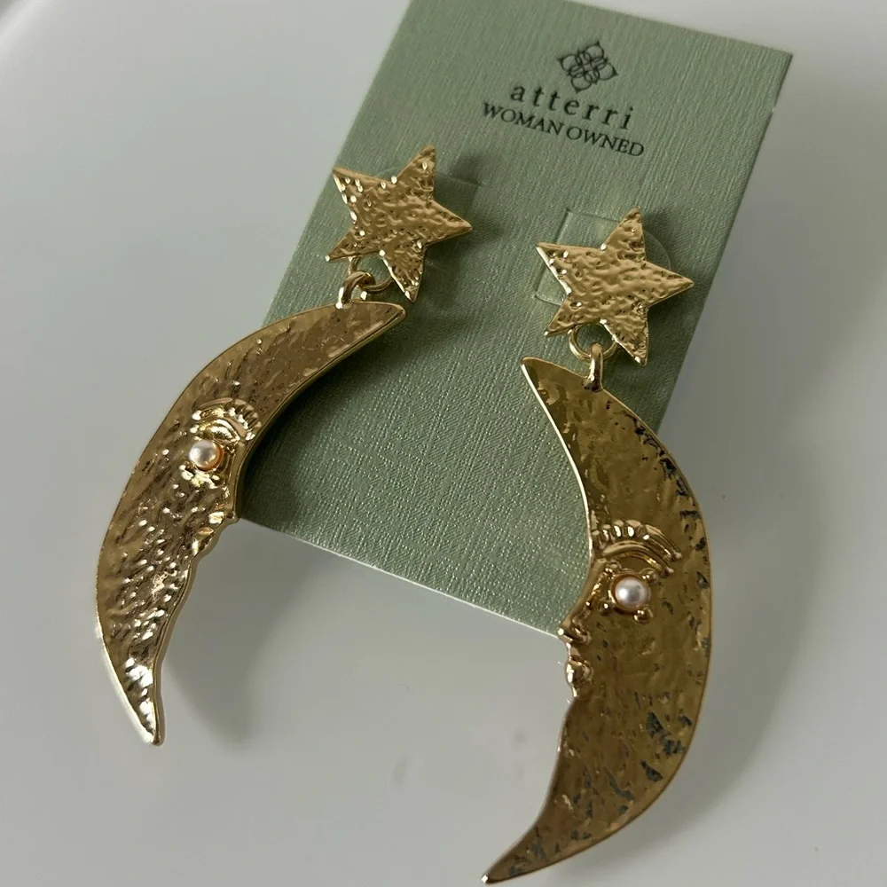 Atterri Gold Star and Moon celestial Earrings